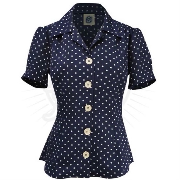 Gorgeous Pretty Retro 40s blouse in navy polka dot - Picture 5 of 5